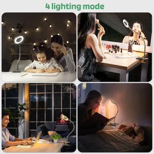 Miniatura 2 de GLORIOUS-LITE Luz LED con clip, lámpara de lectura de 36 LED para cuidado de los ojos para dormitorio, cuello de cisne flexible de 360° con 4 modos