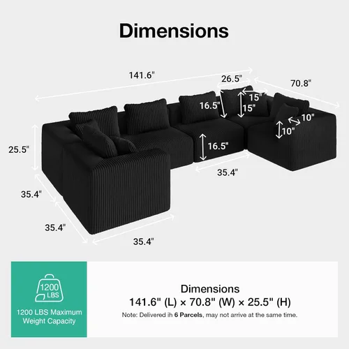 Miniatura 2 de Novilla 141" Sofá seccional modular, sofá seccional moderno en forma de nube con soporte Smarts Coil™, sofá tapizado sin costuras en forma de U