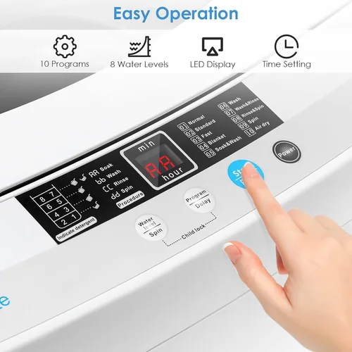Miniatura 3 de Giantex Lavadora portátil compacta de 12 libras de capacidad totalmente automática con bomba de drenaje, 10 programas, 8 niveles de agua, 1.34 pies