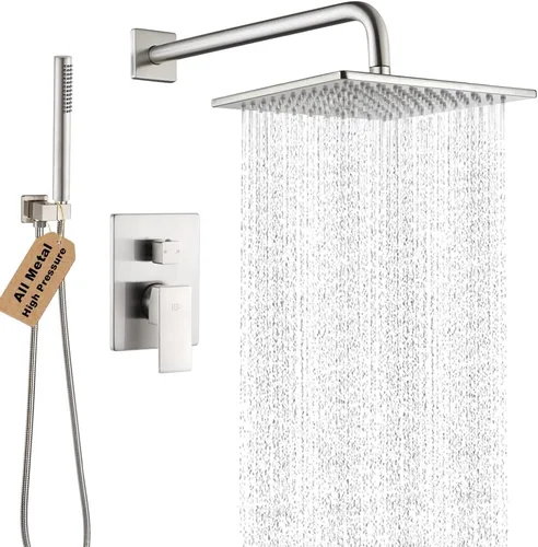 Miniatura 13 de Sistema de ducha negro para baño, juego completo de grifo de ducha montado en la pared de 8 pulgadas y mango con cuerpo de válvula áspero y kit