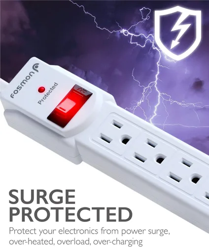 Miniatura 4 de Fosmon - Tira de enchufes con protector de sobretensión de 4 tomas, tira de alimentación corta de 3 pies con cable de extensión corto y enchufe
