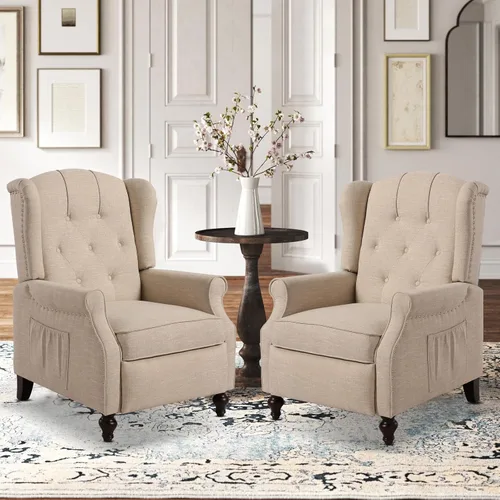 Miniatura 10 de Silla Reclinable Wingback con Masaje y Calor de Cuero PU Silla de Brazo con Mecanismo Push Back, Silla Reclinable para Sala de Estar Dormitorio Cine