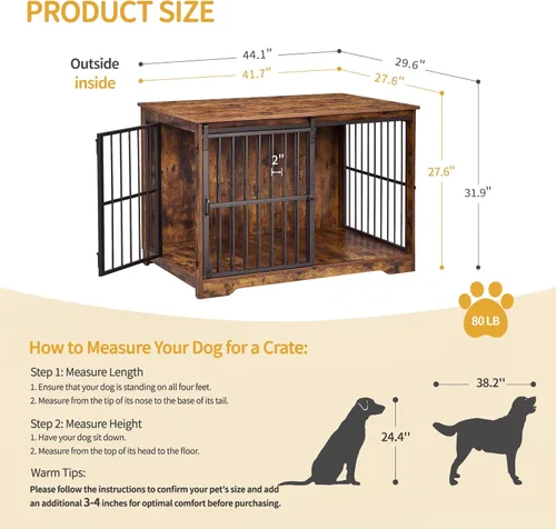 Miniatura 2 de Hzuaneri XL Jaula Grande para Perros, Mueble de Perrera de Interior de 44.1" con Puerta de Granero, Jaula Alta de Madera para Perros, Jaula Marrón