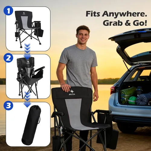 Miniatura 7 de Silla de campamento XL de alta calidad, capacidad de 400 libras, asiento de gran tamaño de 23.7 pulgadas de ancho, tela Oxford 600D resistente