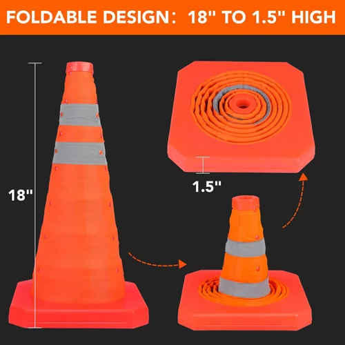 Miniatura 4 de Paquete de 3 conos de seguridad plegables de tráfico de 18 pulgadas, conos de estacionamiento con collares reflectantes, conos de seguridad naranjas