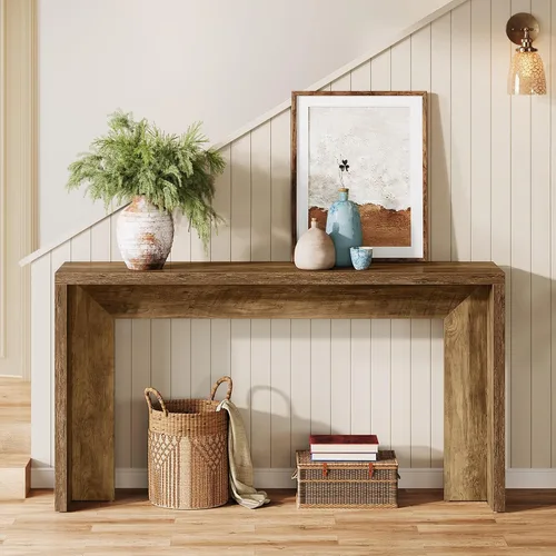 Miniatura 8 de Tribesigns Mesa consola de granja, mesa de sofá de madera de 55 pulgadas con almacenamiento para entrada, vestíbulo, pasillo, sala de estar, fácil