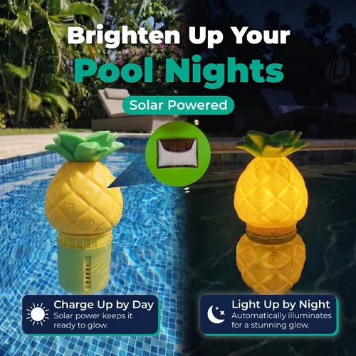 Miniatura 3 de Game Dispensador de cloro flotante con luz solar, diseño de piña, anillo de control ajustable, capacidad para tabletas de cloro de hasta 3 x 3