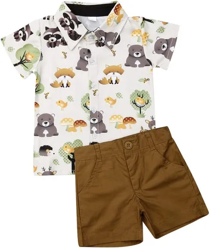 Miniatura 50 de Conjunto de camisa de manga corta con botones y pantalones cortos casuales con diseño de flamingo, para bebés y niños de 1 a 6 años, atuendos