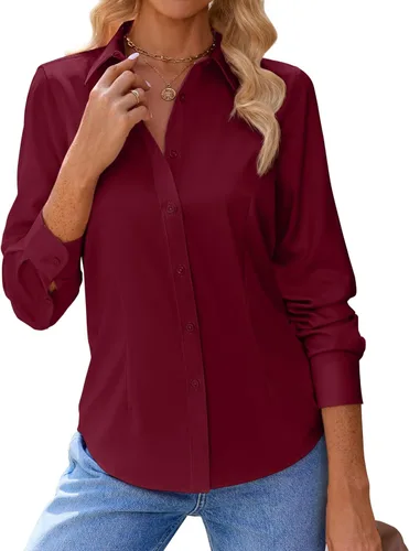 Miniatura 7 de siliteelon Camisas con botones para mujer, con protección contra manchas, de manga larga, sin arrugas, blusas de oficina