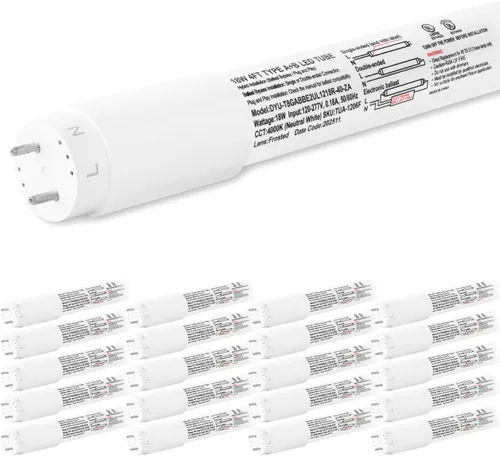 Miniatura 13 de hykolity Paquete de 20 Tubos de Luz LED T8 Híbridos Tipo A+B 3CCT de 4 Pies, 18W, 4000K/5000K/6500K Seleccionables, Plug & Play o Bypass de Balasto