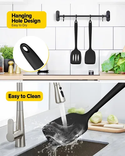 Miniatura 6 de Paquete de 2 volteadores de espátula de silicona, juego de espátulas de cocina ranuradas antiadherentes, utensilios de cocina resistentes al calor