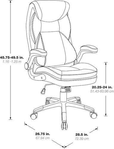 Miniatura 3 de Office Star ECH Series - Silla de oficina ejecutiva de cuero regenerado con soporte lumbar y brazos acolchados ajustables en altura, carbón con base