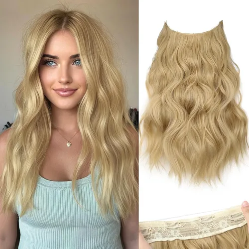 Miniatura 95 de KooKaStyle - Extensiones de cabello con hilo invisible, diadema transparente, ajustables, 4 clips fijadores, cabello largo y ondulado de 12