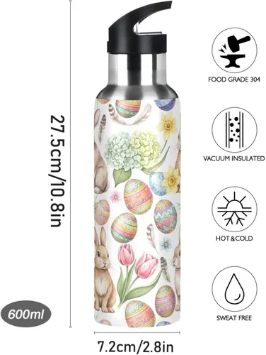 Miniatura 9 de Stainless Steel Vacuum Insulated Water Bottle 20 Oz, BPA-Free Sport Water Bottle for Gym Outdoor Travel School, Watercolor Rabbits