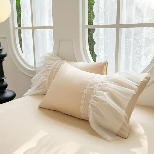 Miniatura 3 de SOUKECHY Juego de funda de edredón de encaje con volantes, ropa de cama elegante con lazo, ropa de cama de princesa para niños, 100% poliéster