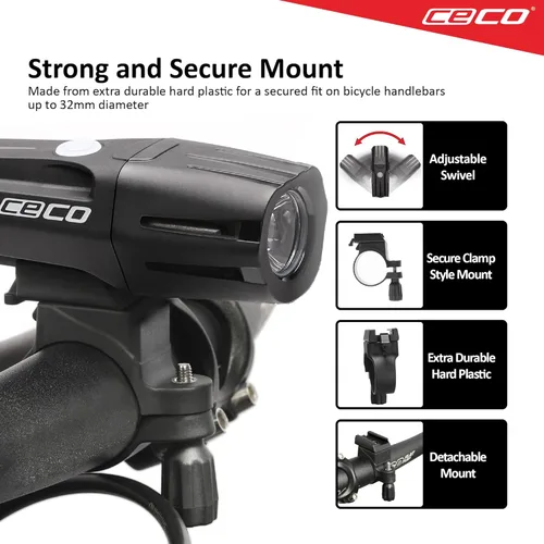 Miniatura 6 de CECO -Estados Unidos: Luz de bicicleta recargable USB de 1.200 lúmenes - Resistente y duradera IP67 impermeable y resistente a los impactos FL-1