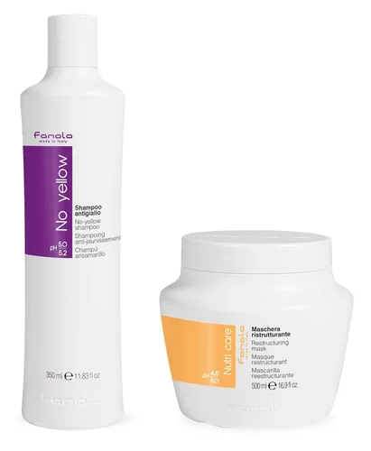 Fanola Champú sin amarillo 11.8 fl oz y mascarilla reestructurante Fanola Nutri Care 16.9 fl oz