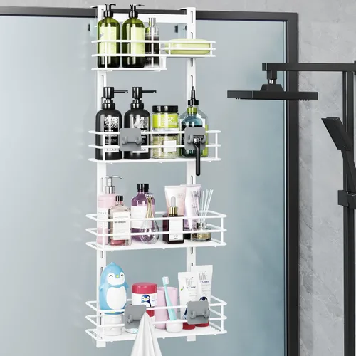 Miniatura 18 de Orimade Organizador de Ducha Sobre la Puerta Ajustable de 3 Niveles Negro, Estante Colgante para Baño a Prueba de Óxido con 4 Ganchos, Organizador