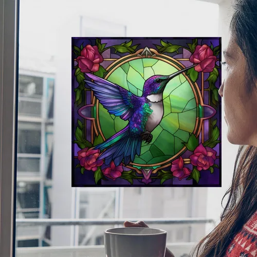 Miniatura 2 de 4 hojas de colibrí de gran tamaño para ventana, adhesivos anticolisión para evitar golpes de pájaros en vidrio, calcomanías de vinilo no adhesivas