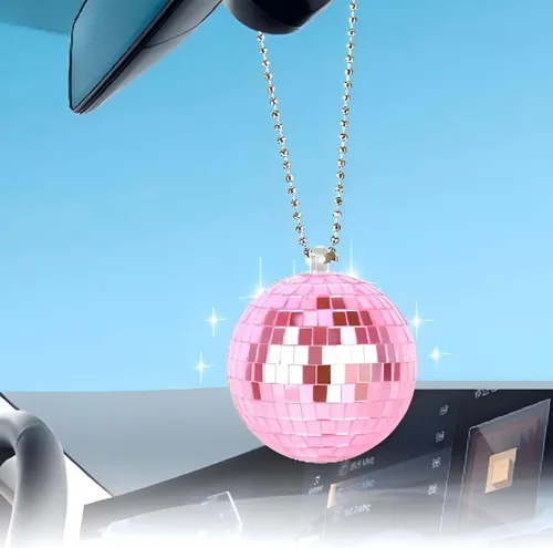 Miniatura 2 de Bola de discoteca rosa, accesorio de coche de bola de discoteca, colgante de espejo retrovisor (rosa)