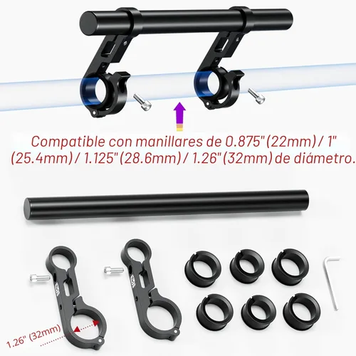 Miniatura 6 de BRCOVAN Extensor de Manillar de Aleación de Aluminio con Barra Transversal de 11.81 Pulgadas y Base de Montaje de Doble Abrazadera Compatible