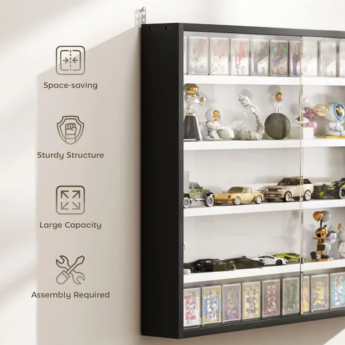 Miniatura 6 de HOMCOM Vitrina de 5 niveles, armario de puerta de vidrio con estantes ajustables, vitrina de pared para sala de juegos, dormitorio, blanco y negro