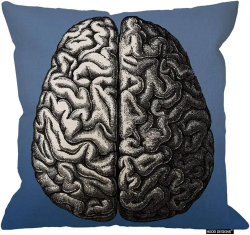 HGOD DESIGNS Funda de almohada vintage de dibujo de cerebro de 18 x 18 pulgadas, color azul oscuro para habitación, sofá, funda de almohada de lino