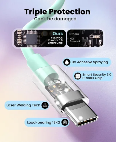 Miniatura 3 de FEEL2NICE Cargador de iPhone de carga rápida, paquete de 2 bloques de carga de pared tipo C con 2 unidades [6 pies y 10 pies] USB C a Lightning Verde