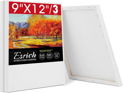 Miniatura 9 de ESRICH Lienzo estirado para pintar, paquete de 12 lienzos en blanco de varios tamaños para pintar, lienzo imprimado para niños, adultos