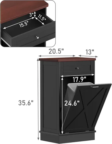 Miniatura 2 de TOLEAD Gabinete de basura oculto de madera de 10 galones con parte superior y cajón de madera maciza, contenedor de basura de cocina de granja