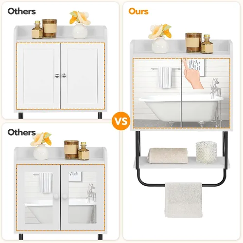 Miniatura 6 de HOOBRO Gabinete de pared para medicina con espejo, gabinete de almacenamiento de baño con espacio oculto y barra de toalla, puertas dobles