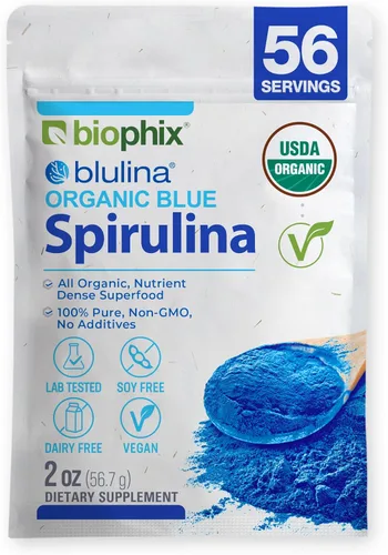 biophix Blue Spirulina Powder Organic Blulina 2 oz - Algae Organic Spirulina Powder 56 Servings - Superfood Supplement - Natural Blue Pigment -