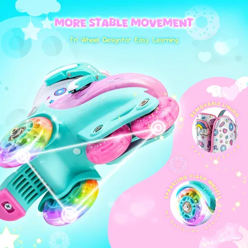 Miniatura 4 de SULIFEEL Patines de Ruedas Ajustables para Niñas Niños Infantiles, Ruedas Divertidas Iluminadas con Luz Flash de Tipo Equilibrio de Tres Puntos