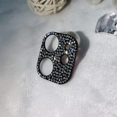 Paquete de 2 protectores de lente de cámara con purpurina compatibles con iPhone 11 de metal con diamantes brillantes para lente de cámara (negro)