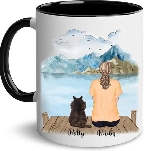 Miniatura 10 de WHIDOBE Taza personalizada de gato (1 gato) de 11 onzas, taza de 15 onzas para amantes de los gatos con avatar, gatito, nombres, regalo