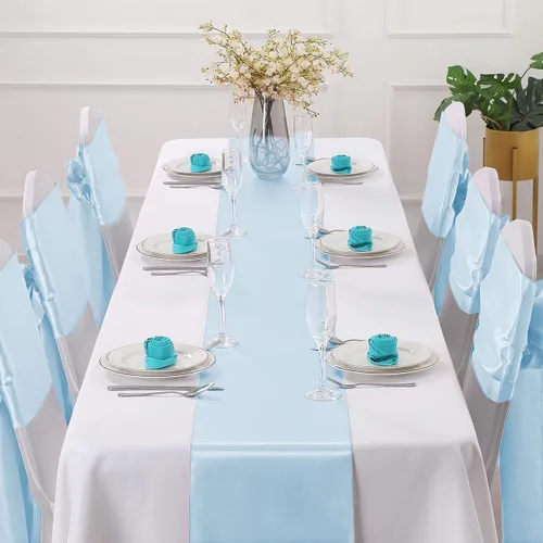 Miniatura 2 de Horbaunal - Juego de 12 caminos de mesa de satén azul claro de 12 x 108 pulgadas, caminos de mesa suaves para bodas, banquetes, fiestas de cumpleaños