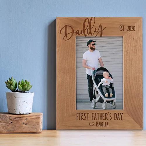 Miniatura 3 de Marco de fotos personalizado para el primer día del padre, papá y yo, 4 x 6 pulgadas, marcos grabados personalizados con nombre, texto y fecha