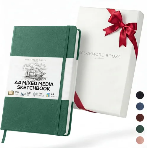Miniatura 10 de BEECHMORE BOOKS Sketch Book, A4 8.5 x 11.5 inch Blank Sketchbook for Drawing, Paint and Draw, 156 Pages Thick Paper 160gsm, Hardcover Leather Art