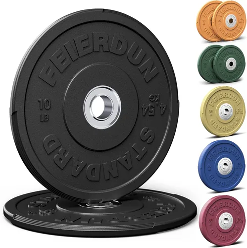 Miniatura 10 de FEIERDUN Disco de Peso Olímpico con Parachoques de Color de 2 Pulgadas para Entrenamiento de Fuerza - 100% Goma Virgen