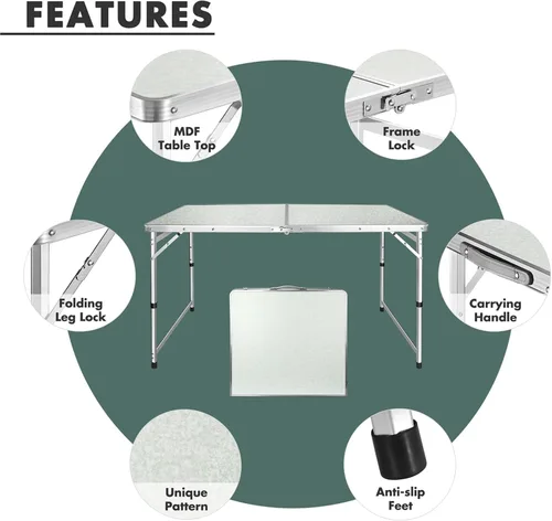 Miniatura 5 de Mesa plegable de aleación de aluminio ajustable en altura – Escritorio portátil para RV, jardín, camping, picnic y mochilero, muebles de exterior