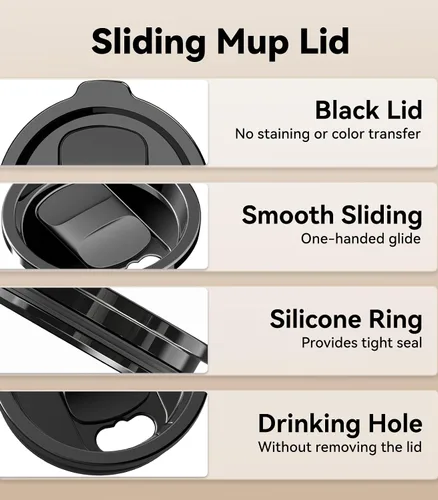 Miniatura 4 de Pusee Tapa deslizante de repuesto para taza de café autocalentable de 14 onzas, tapas a prueba de derrames, compatibles con taza inteligente de 14