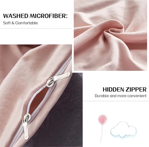 Miniatura 4 de Dreaming Wapiti - Funda de edredón individual de microfibra lavada rosa, juego de funda de edredón de color liso, suave y transpirable con cierre