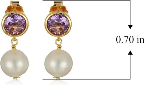 Miniatura 3 de Tienda Collection Aretes de tuerca chapados en oro amarillo de 18 quilates con bisel de piedra natal y perlas cultivadas de agua dulce