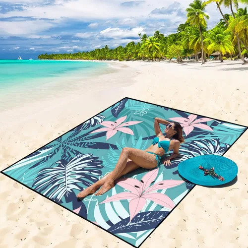 Miniatura 35 de WIWIGO Manta de playa impermeable a prueba de arena tapete de playa 79" X 83"/10'x9' para 2-8 adultos, de secado rápido, tapete de picnic al aire
