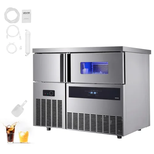 Miniatura 12 de VEVOR Máquina comercial para hacer hielo, máquina de hielo de acero inoxidable de 220 libras/24 horas con encimera, almacenamiento de 66 libras