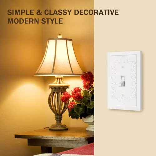 Miniatura 9 de Paquete de 4 placas decorativas para interruptor de luz de palanca, diseño clásico de pétalos blancos para decoración del hogar, 1 cuadrilla