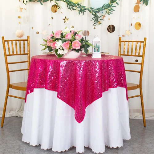 Miniatura 18 de ShinyBeauty Mantel Cuadrado Pequeño de 36 x 36 Pulgadas Mantel de Lentejuelas Azul Bebé Cubierta de Mesa con Purpurina Superposición Cuadrada