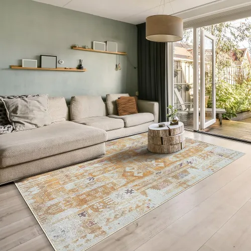 Miniatura 31 de GLN Rugs Bohemian Collection - Alfombra de felpilla lavable a máquina, bohemio vintage, antideslizante, alfombra de felpilla de pelo bajo, alfombra