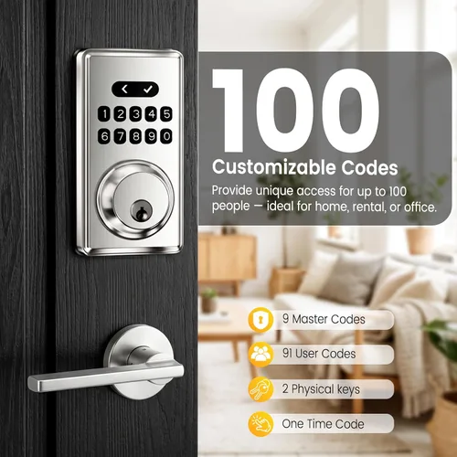 Miniatura 2 de Cerradura de puerta de entrada sin llave con teclado, cerradura de código de cerrojo inteligente para puerta delantera con 2 llaves, códigos