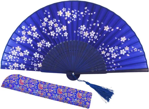 Abanico plegable de seda y bambú, 8.27 pulgadas (21 cm), estilo retro, vintage, elegante y encantador, chino/japonés, regalo para mujeres y niñas